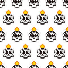 Simple seamless pattern of fun skull candles with cartoon style illustration background template vector