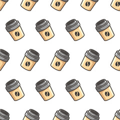 Simple seamless pattern of coffee cups with cartoon style illustration background template vector