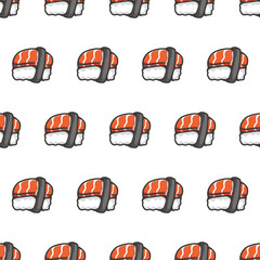 Simple seamless pattern of tuna sushi with cartoon style illustration background template vector