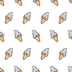 Simple seamless pattern of vanilla ice cream with cartoon style illustration background template vector