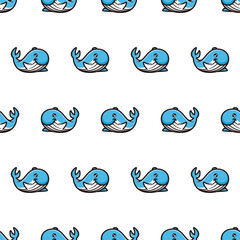 Simple seamless pattern of fun cute whale with cartoon style illustration background template vector