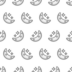 Simple seamless pattern of fun half moon with cartoon style illustration background template vector