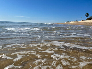 Fototapeta premium Mediterranean sea with waves and blue background