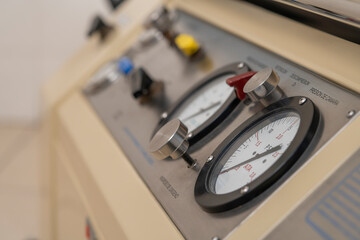 Detail of the control panel of a hyperbaric machine.