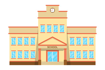 School building, school facade isolated on white background. Vector, cartoon illustration. Vector.