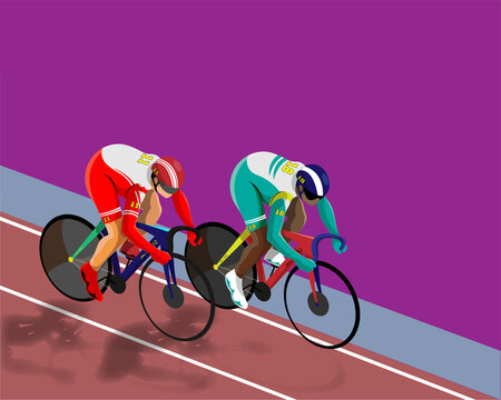 Illustration Of Diverse Athletics Racing Bicycle On Road Track For Championship Concept.