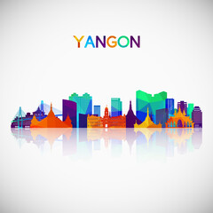 Yangon skyline silhouette in colorful geometric style. Symbol for your design. Vector illustration.