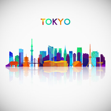 Tokyo skyline silhouette in colorful geometric style. Symbol for your design. Vector illustration.