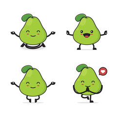 pear cartoon in a yoga pose.