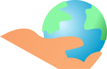 hand holding globe or earth eco climate vector icon or graphic isolated