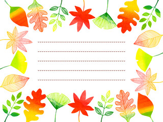 Fototapeta premium 水彩紅葉葉っぱのお手紙フレーム
