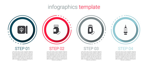 Set Psychology, Psi, Sedative pills, and Addiction to the drug. Business infographic template. Vector