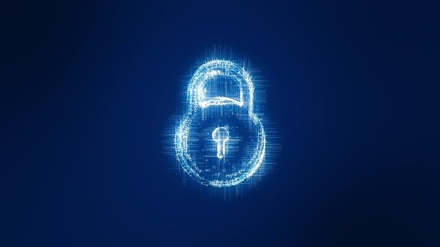 Motion graphic of Blue particle Key logo with digital futuristic technology circle rotation and levitation dot on abstract background