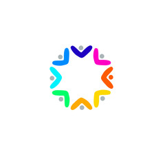 COLORFUL PEOPLE TEAM SIGN, SYMBOL, LOGO ISOLATED ON WHITE