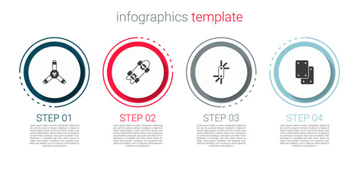 Set Skateboard Y-tool, Longboard or skateboard, Tool allen keys and Knee pads. Business infographic template. Vector