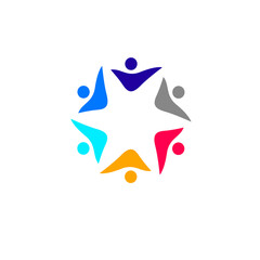 COLORFUL PEOPLE TOGETHER, PEOPLE UNION SIGN, SYMBOL, LOGO ISOLATED ON WHITE