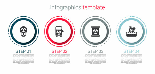 Fototapeta premium Set Radioactive, Electric car charging station, waste barrel and . Business infographic template. Vector