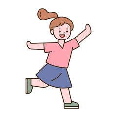 Cute students character. A girl running wildly. outline simple vector illustration.