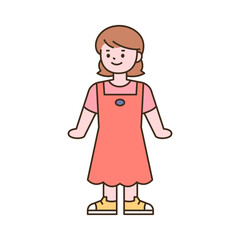 Cute students character. Pretty girl standing. outline simple vector illustration.