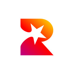 gradient letter R and stars logo design