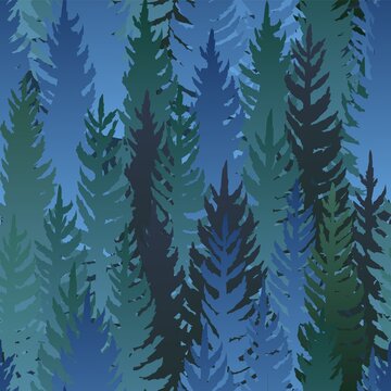 Forest silhouette scene. Seamless pattern. Landscape with coniferous trees. Beautiful view. Pine and spruce trees. Night nature. Illustration vector © WebPAINTER-Std