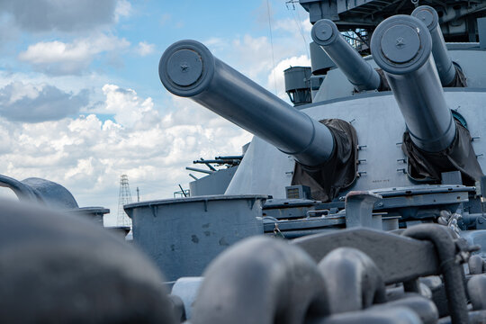 Closeup Shot Of A New Metal Battleship Guns