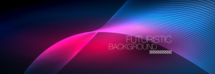 Abstract neon glowing light in the dark with waves. Shiny magic energy and motion concept, vector abstract wallpaper background