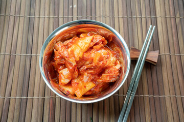 Kimchi,  Korean traditional fermented vegetable a side dish at meals.