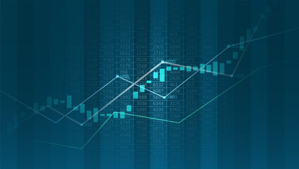Financial chart with uptrend line graphs and candlesticks