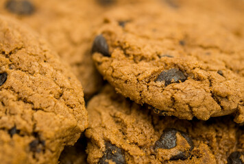 Delicious chocolate chip cookies background.