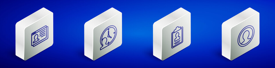 Set Isometric line Resume, Time Management, Clipboard with resume and Create account screen icon. Vector