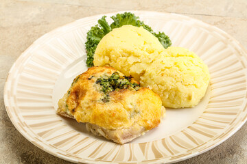 Roasted pangasius fillet with mashed potato