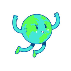 Happy Planet Earth Jump. Modern Flat Vector Illustration. Social Media Template.