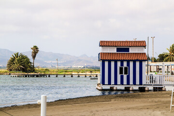 Stripped beach hut on La Concha beach