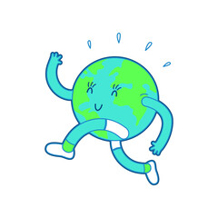 Happy Planet Earth Run. Modern Flat Vector Illustration. Social Media Template.