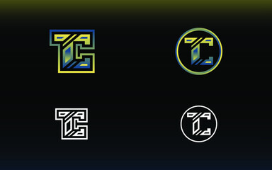 CT or TC letter logo with gaming style and contemporary colors