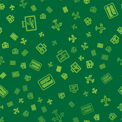 Set line Plane, Liquids in carry-on baggage and on seamless pattern. Vector