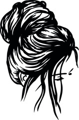 Girl with messy bun hairstyle hair don`t care handdrawn vector illustration