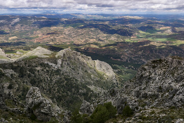 Fototapeta na wymiar views from the top of the Sierra Prieta peak, on a cloudy day, in Casarabonela, Malaga province. Andalusia, Spain