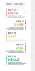 Line vector minimal infographic with arrows. Modern timeline business concept with five steps by step for diagram, chart, flowchart, levels, graphic, app, web
