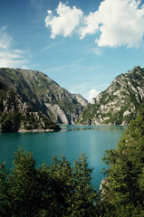 Naklejka na ściany i meble MONTENEGRO: Scenic landscape view of the fjord with mountains and blue water 