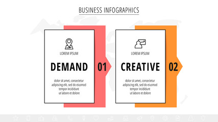 Vector infographic square label, template design. Business concept, Infograph with rectangles 2 options, step, arrow. Line infographics element for layout process diagram, parts, chart, graphic, web