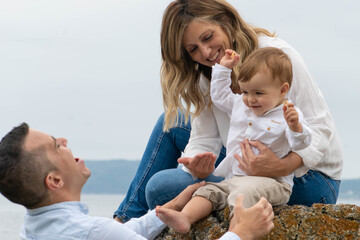 parent and child on beach