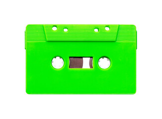 Green cassette tape isolated on white bakground witn clipping path