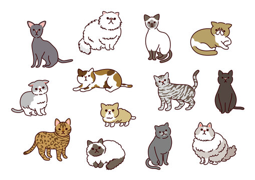 Illustration set of many kinds of simple and cute cats_シンプルでかわいい多種類の猫たちのイラスト