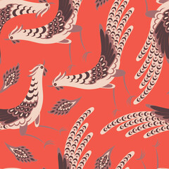 Fototapeta na wymiar Paisley vector seamless pattern with Birds. Damask style fabric illustration