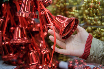 Garland of red bells for the Christmas tree