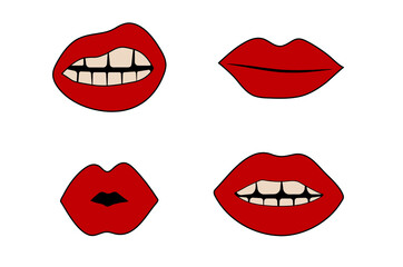Set of different type of lips with red lipstick