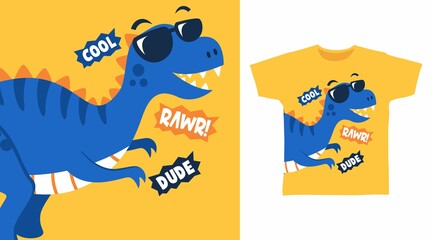Cool dinosaur glasses illustration t-shirt design vector concept.