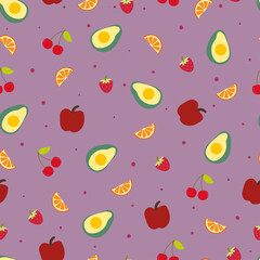 Seamless pattern with cute cartoon fruits for fabric print, textile, gift wrapping paper. colorful vector for textile, flat style